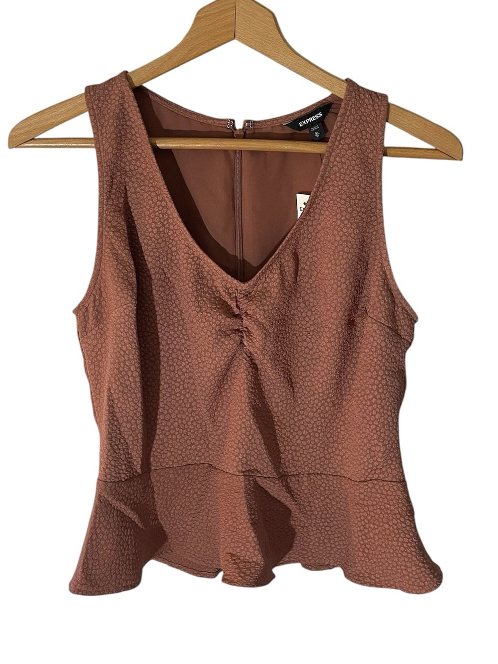 C4- Express Rust Textured V-Neck Peplum Tank Top NEW NWT